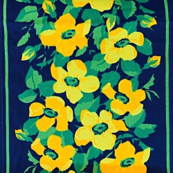 Tkanina leżakowa kwiatki żółte na granatowym tle